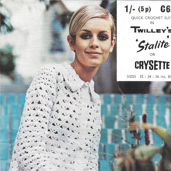 Twiggy Crochet Suit 1960s Vintage Sixties PDF Instant Download Retro Style No Postage Skirt and Jacket