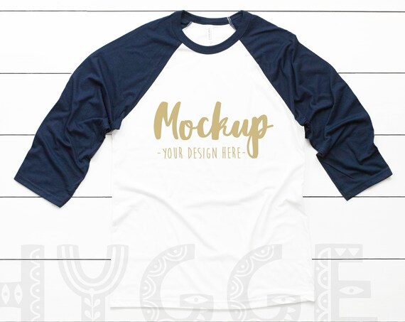 Bella Canvas 3200 Navy White Christmas Raglan Mockup Unisex