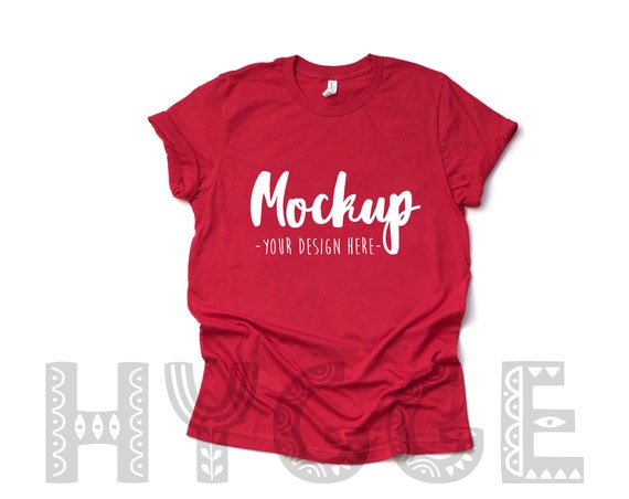 Download Free Bella Canvas 3001 Red T Shirt Mockup Basic Mockup T Shirt PSD Mockup Template