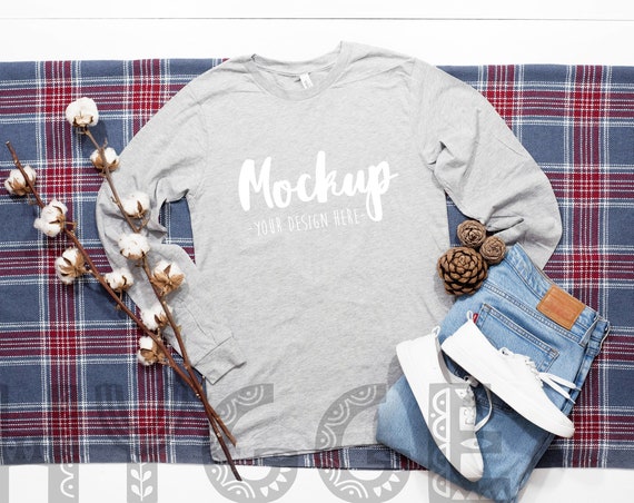 Bella Canvas 3501 Athletic Heather Long Sleeve T-Shirt Mockup