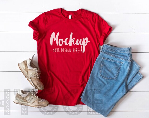 Bella Canvas 3001 Red Basic Mockup Unisex T-Shirt Mockup Bella Canvas 3001 Red Basic Mockup Unisex T-Shirt Mockup