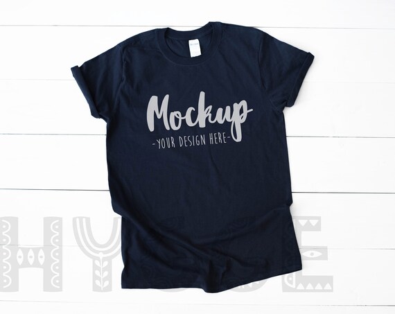 Gildan 64000 Navy Basic T-Shirt Mockup Mock Up Wood Gildan 64000 Navy Basic T-Shirt Mockup Mock Up Wood