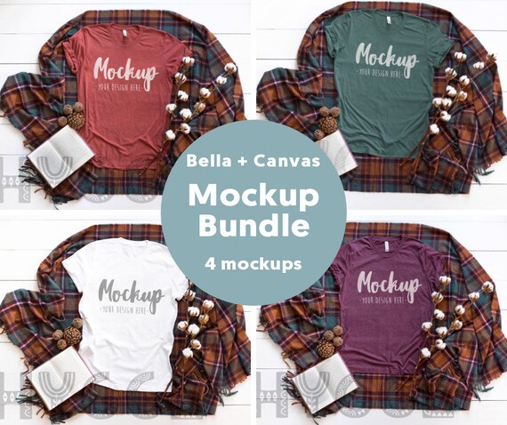 Bella Canvas T-Shirt Mockup Bundle 3413 3001 Flat Lay