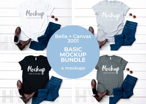 Bella Canvas 3001 T-Shirt Mockup Bundle White Athletic Heather