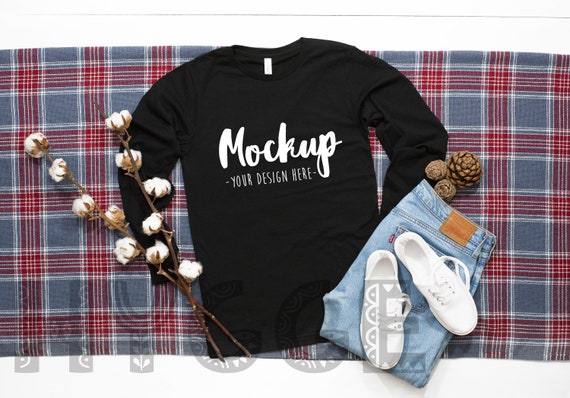 Bella Canvas 3501 Black Long Sleeve T-Shirt Mockup Christmas