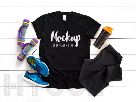 Download Gildan 64000 Unisex Black T Shirt Mockup Sport Mockup Fitness 64848 Mockups Free Psd Templates