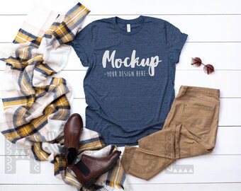 Bella Canvas 3001 Heather Navy T Shirt Mockup Basic Mockupv Etsy