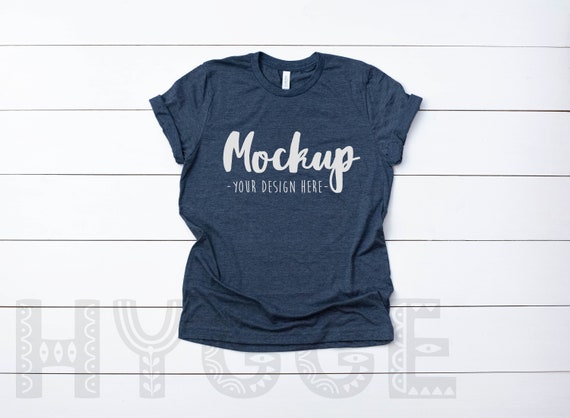 Bella Canvas 3001 Heather Navy T Shirt Mockup Basic Mockupv Etsy