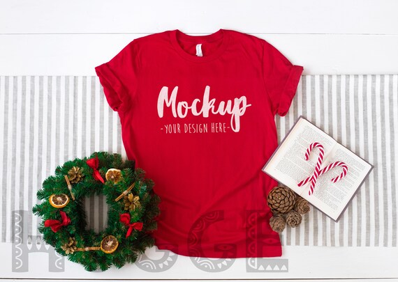 Download Bella Canvas 3001 Red Christmas Mockup Unisex T Shirt Mockup Etsy