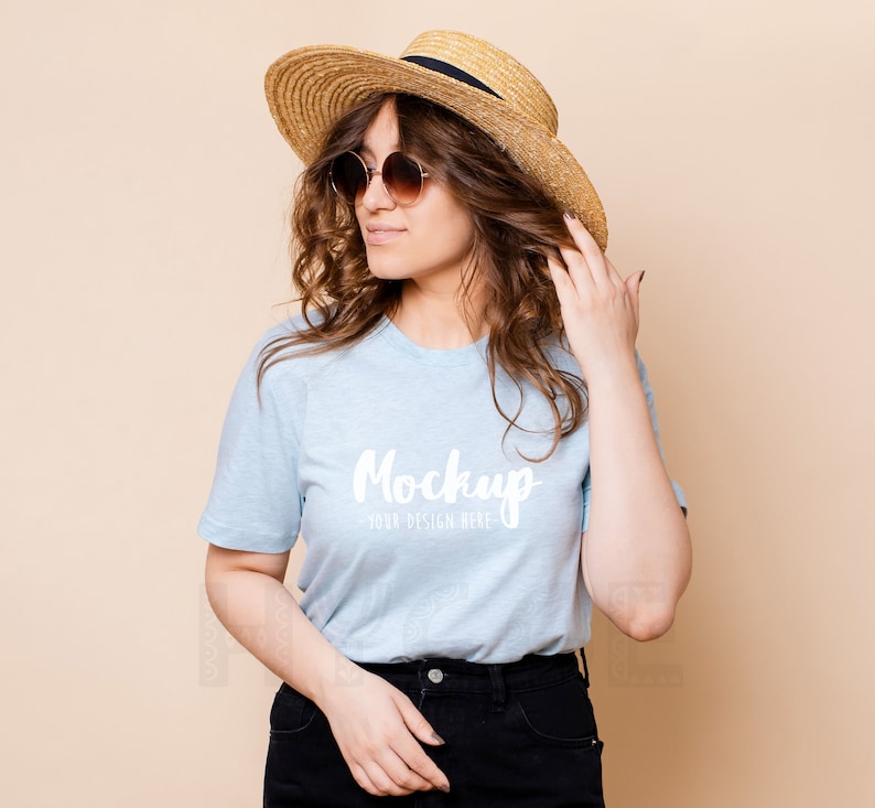 T-shirt Mockup Bella Canvas 3001 Heather Prism Ice Blue | Etsy