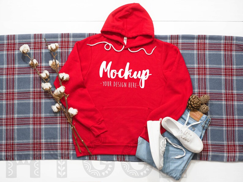 Download Bella Canvas 3719 Red Unisex Hoodie Mockup Pullover Mockup ...