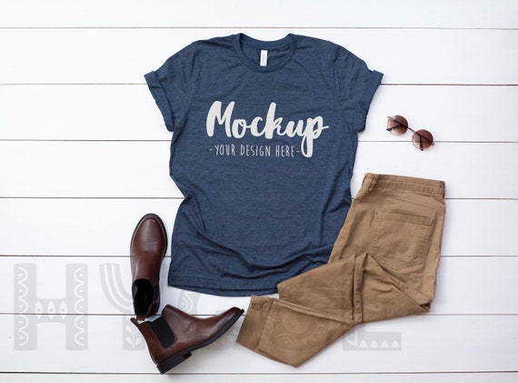 Bella Canvas 3001 Heather Navy T Shirt Mockup Basic Mockupv Etsy