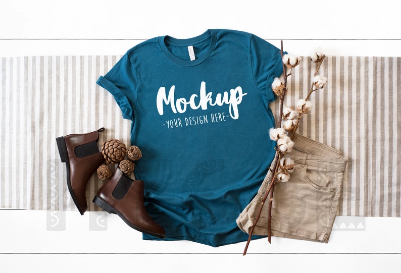 Download Fall Bella Canvas 3001 Deep Teal T-shirt Mockup Halloween ...