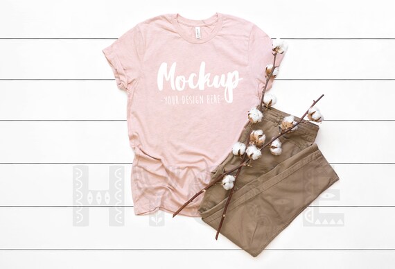 Bella Canvas 3001 Heather Prism Peach T Shirt Mockup Basic Etsy