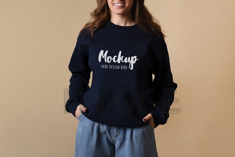 Download Gildan 18000 Navy Sweatshirt Mockup Hoodie Mockup Basic | Etsy
