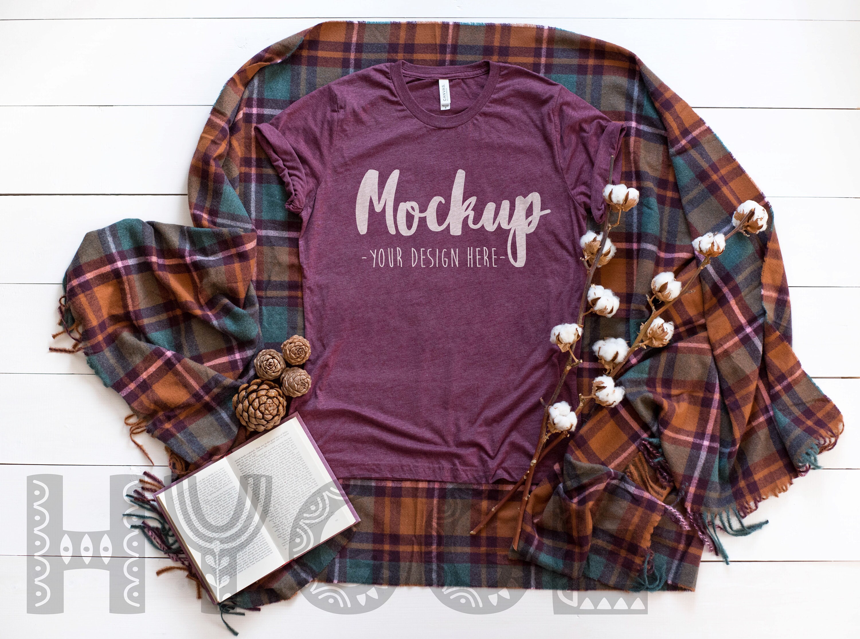 Bella Canvas Maroon Triblend Unisex T-shirt Mockup Mock Up Wood Background Flat Lay Fall Mockup Halloween Mockup bella canvas mockup