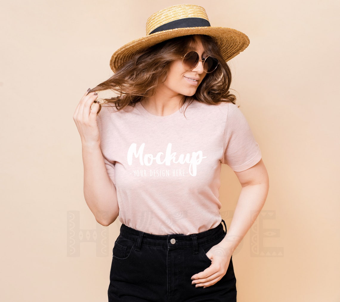 Download T-shirt Mockup Bella Canvas 3001 Heather Prism Peach | Etsy