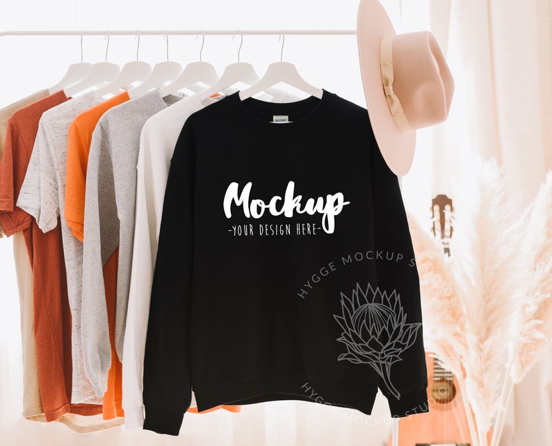 Gildan 18000 Mockup Gildan Black Sweatshirt Mockup Hanging | Etsy