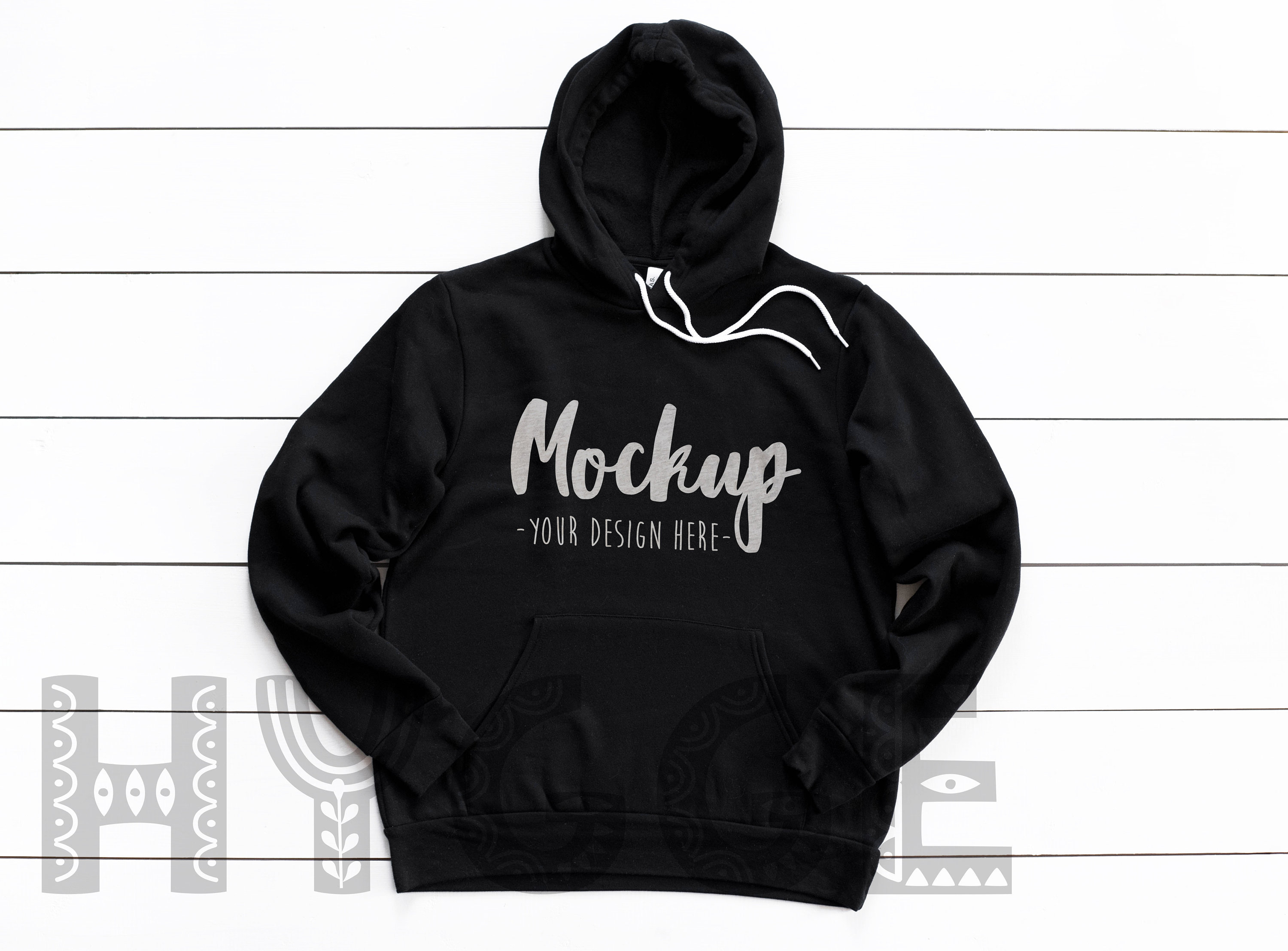 Download Bella Canvas 3719 Black Unisex Hoodie Mockup Pullover ...