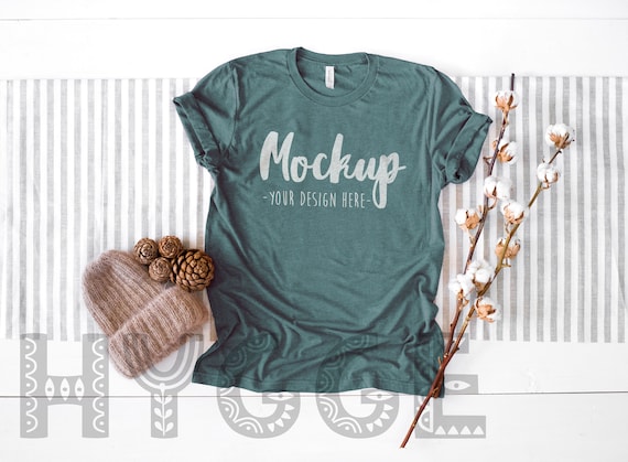 Bella Canvas 3001 Heather Forest Fall Mockup Unisex T Shirt Etsy