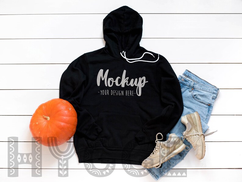 Download Bella Canvas 3719 Black Unisex Hoodie Mockup Pullover ...