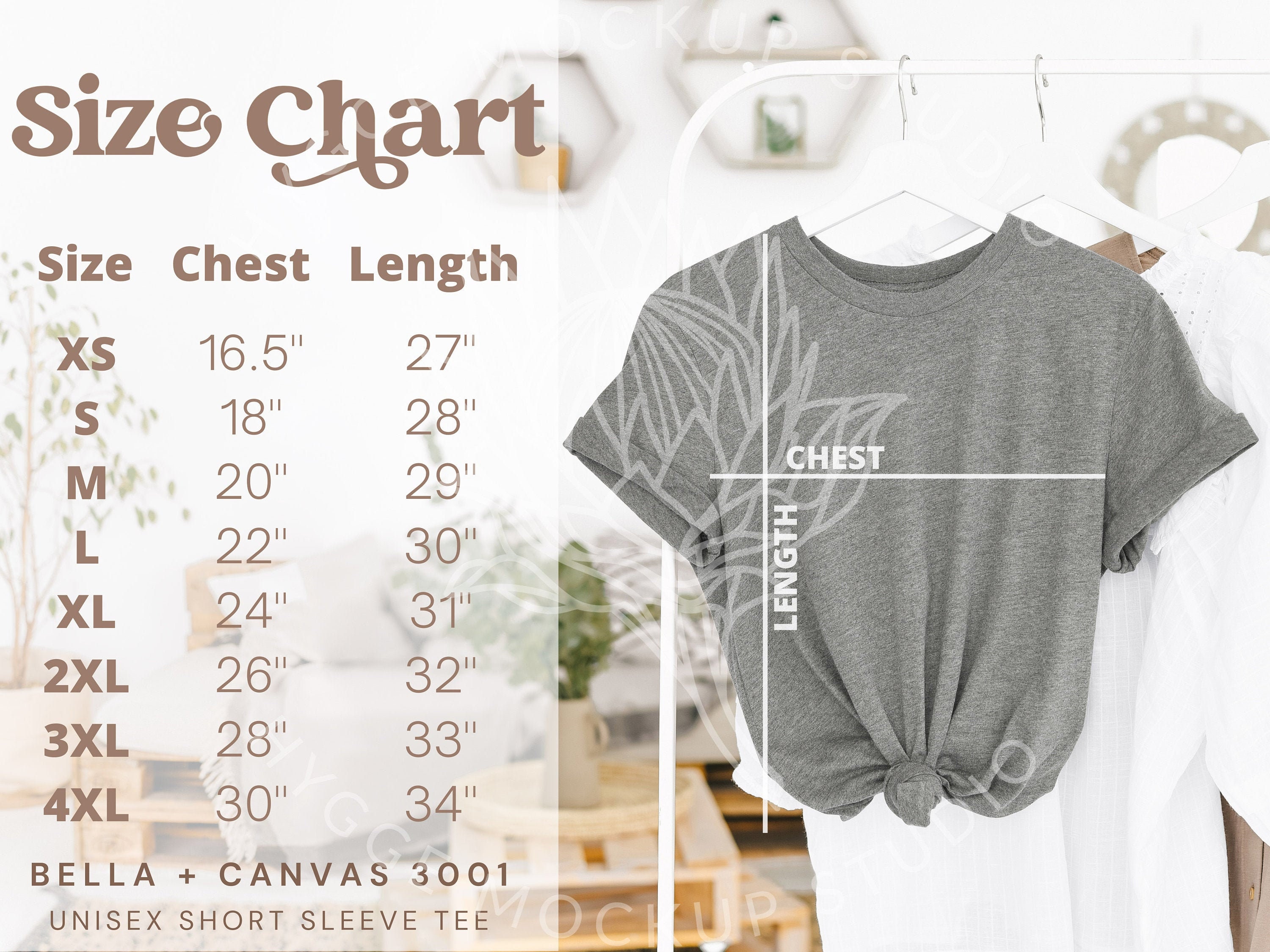 Bella Canvas 3001 Size Chart Bella Canvas Size Chart | Etsy