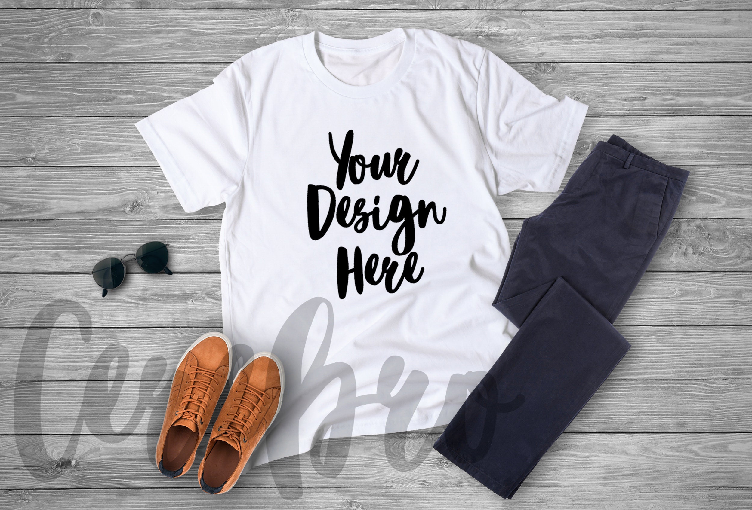 White Men T Shirt Mockup Mock Up Wood Background Flat Lay Etsy