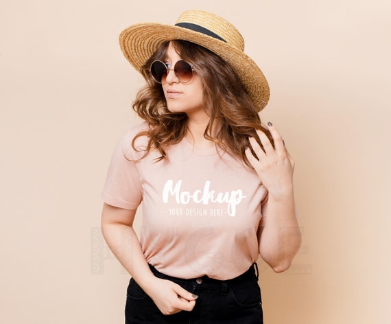 Bella Canvas 3001 Heather Peach Shirt Mockup Model Mockup Heather Peach T-Shirt Mockup