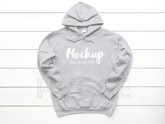 Download Gildan 18500 Ash Unisex Hoodie Mockup Pullover Mockup Flat Lay Etsy PSD Mockup Templates
