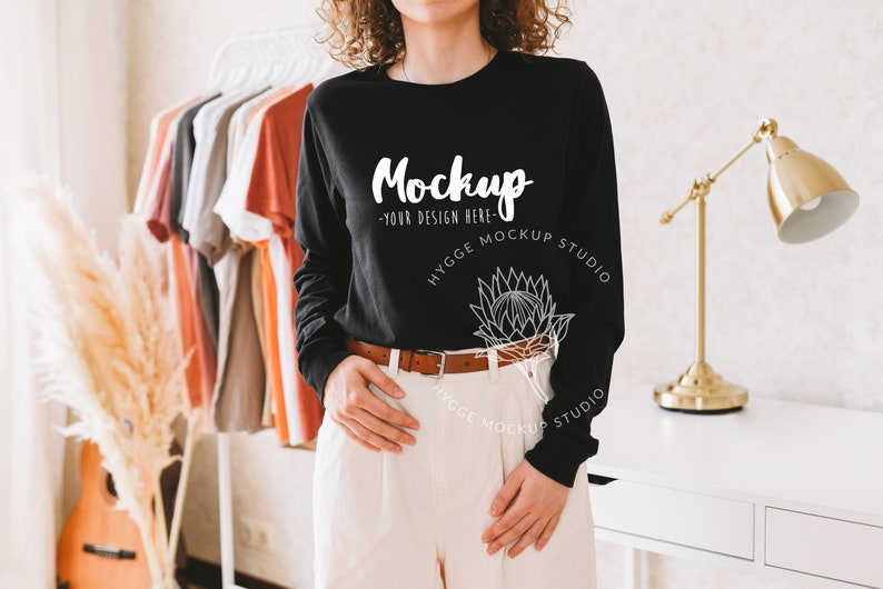 Download Bella Canvas 3501 Model Mockup Black Long Sleeve Mockup ...