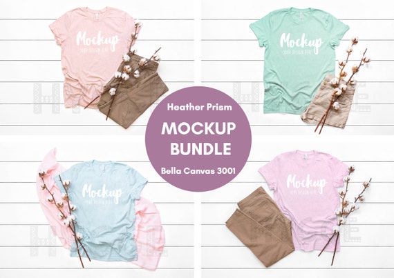Heather Prism Bella Canvas 3001 T Shirt Mockup Bundle Heather Etsy