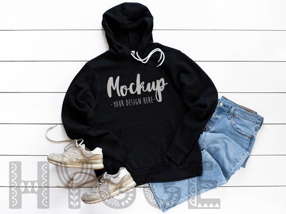 Download Bella Canvas 3719 Black Unisex Hoodie Mockup Pullover Mockup Etsy