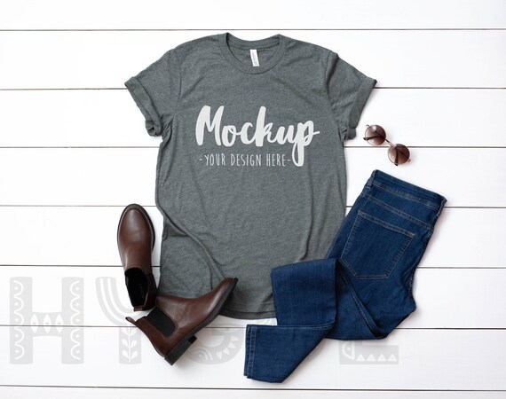 Bella Canvas 3001 Deep Heather T Shirt Mockup Basic Mockup Etsy