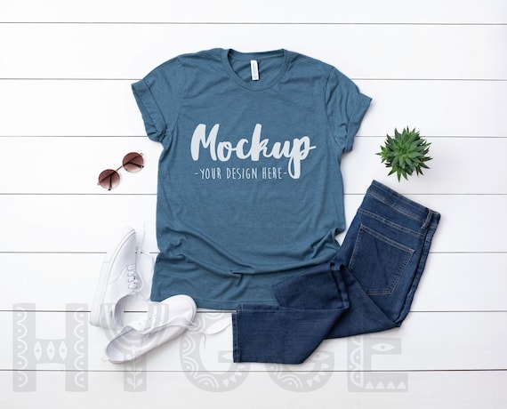 Bella Canvas 3001 Heather Slate T Shirt Mockup Basic Etsy