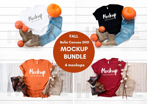 Fall Bella Canvas 3001 T Shirt Mockup Bundle White Black Burnt Etsy