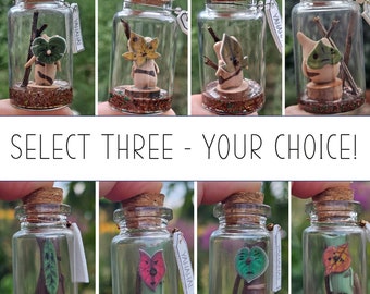 YOUR CHOICE - 3 x Zelda BOTW inspired Personalised Korok in a Glass Bottle Gaming themed collectible