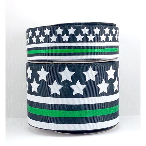 Military Support Glitter Ribbon, Thin Green Line, Army Ribbon, USDR Ribbon, Pet Collar Supplies, Lanyard Supplies,  Hair Bows, Memorial Day