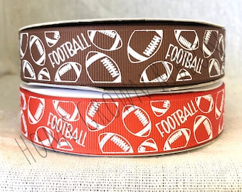 Football Ribbon 7/8 inch, Brown, Orange, 7/8" Grosgrain, USDR Ribbon, Avocado, Cheer Bow, High Quality Designer Ribbon, School Spirit