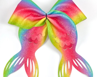 Mermaid Tail Rainbow 3 Inch Fine Glitter Ribbon - USDR Ribbon - Cheer Bow Pre-Cut Strip - Hair Bow Supply