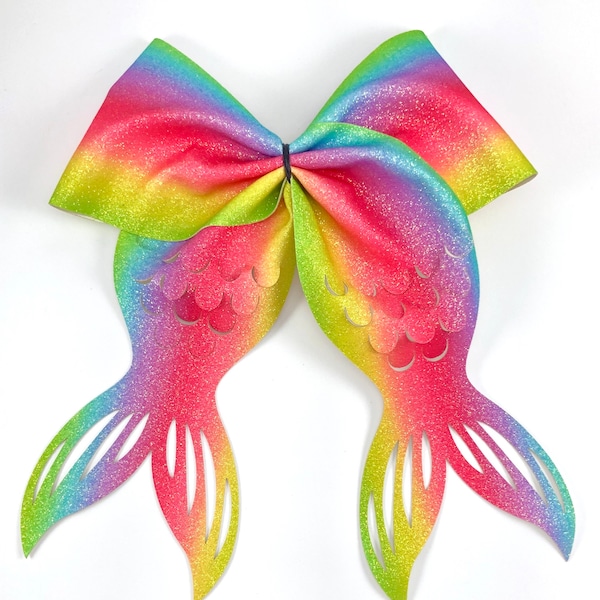 Mermaid Tail Rainbow 3 Inch Fine Glitter Ribbon - USDR Ribbon - Cheer Bow Pre-Cut Strip - Hair Bow Supply