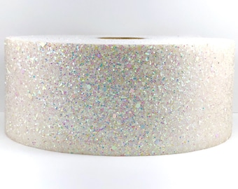 White Iridescent Chunky Glitter Ribbon 3 Inch - 3" Glitter Ribbon - 75mm Sequin Ribbon - Glitter Fabric