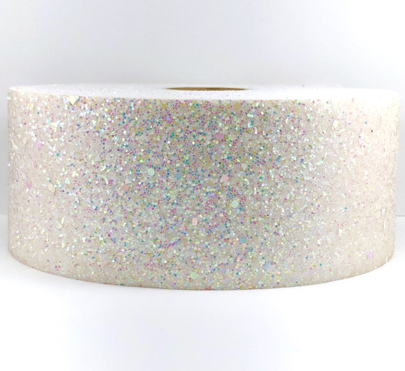 White Iridescent Chunky Glitter Ribbon 3 Inch 3 Glitter Ribbon 75mm Sequin Ribbon Glitter Fabric image 1