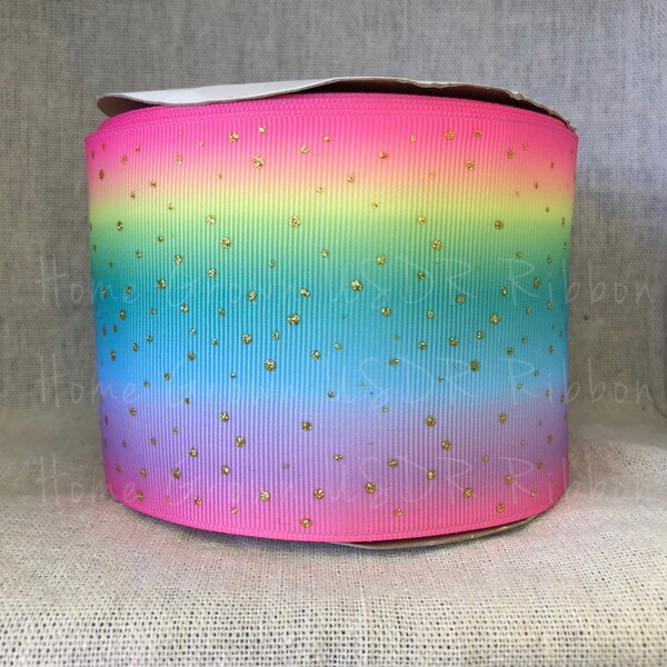 Ombre Rainbow Glitter Sparkle Ribbon, 3" 7/8" Grosgrain, Pastel Rainbow,  USDR Ribbon, Cheer Bow, High Quality Designer Ribbon, Hair Bow