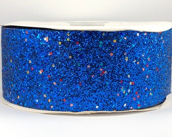 Royal Blue Chunky Glitter Ribbon 3 Inch - 3" Glitter Ribbon - 75mm Sequin Ribbon - Glitter Fabric