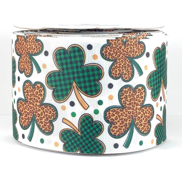 Shamrock Leopard - St. Patricks Day - 3 Inch Grosgrain Ribbon - St Patty - USDR Ribbon Cheer Bow Designer Ribbon - Hair Bow