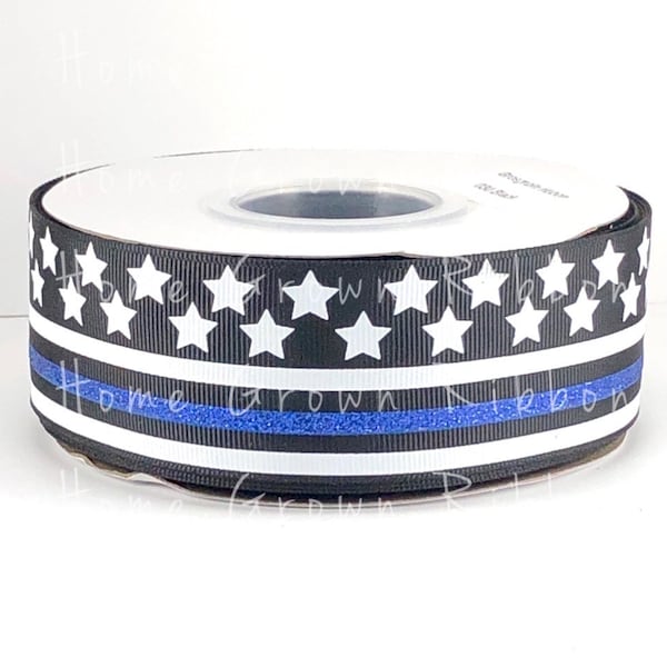 Thin Blue Line Glitter Ribbon 1.5", Police Officer Support, Police Flag Ribbon, USDR Ribbon, Pet Collar Supplies, Lanyard Supplies Hair Bows