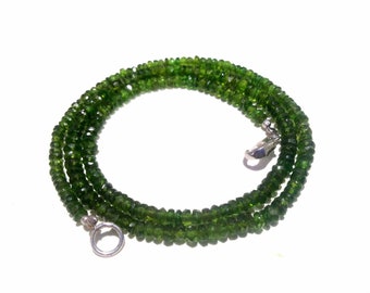 Chrome Diopside Necklace, 16"inch/18"inch Necklace Natural Chrome Diopside Rondelle Faceted 3-4mm/4-4.5 Beads, Chrome Diopside Beads