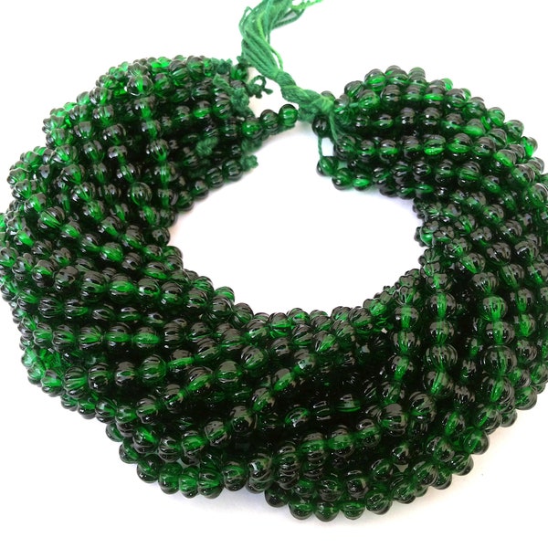 1-5 Strand Green Chrome Quartz Muskmelon Pumpkin Carved Smooth 6-7mm Beads 8"inch, Chrome Green Quartz Pumpkin Carving Jewellery Making