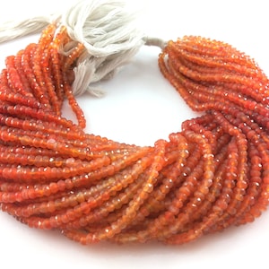 Natural Carnelian Shaded Rondelle Faceted Gemstone Beads - 12&quot; Strand
