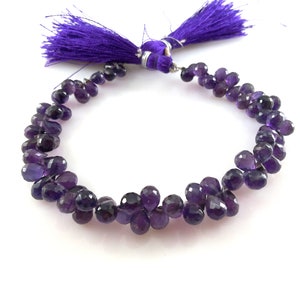 Faceted Amethyst Teardrop Gemstone Beads: Natural Purple Strand 7&quot;